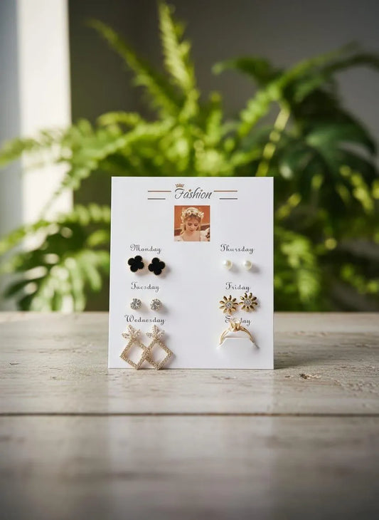 6 Pair Gold Plated Crystal Fancy Tops Set