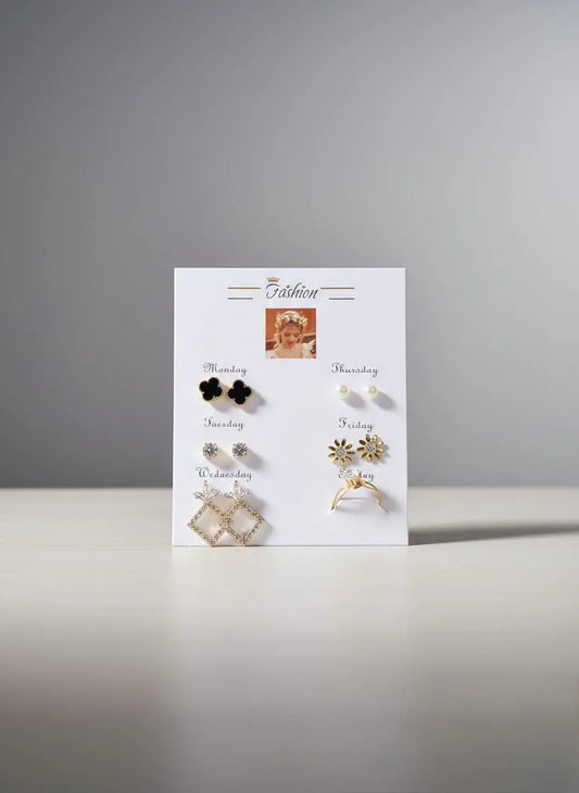 6 Pair Gold Plated Crystal Fancy Tops Set