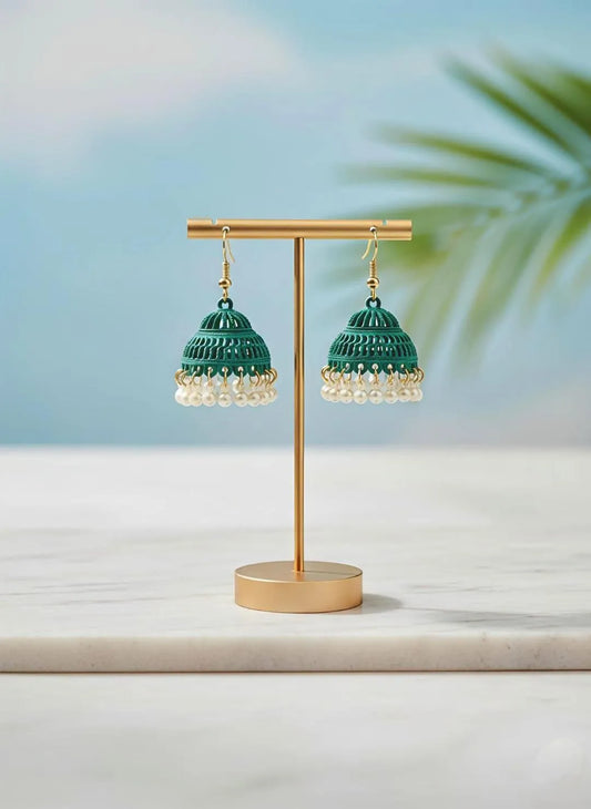 Green Gold Plated Jhumka Earrings for Women