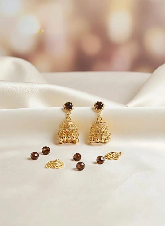Funky Gold Plated Crystal Jhumka for Women Brown 2 Pcs