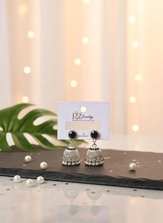 Silver Plated Crystal Jhumka 2 Pcs Funky Partywear Earrings