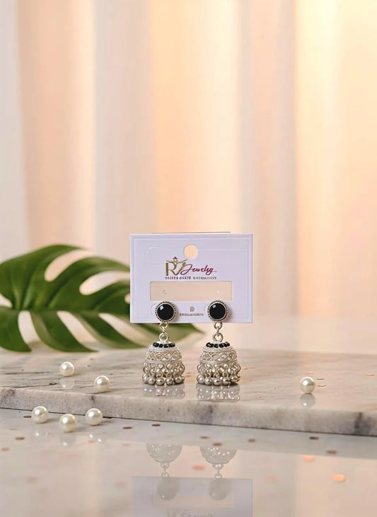 Silver Plated Crystal Jhumka 2 Pcs Funky Partywear Earrings