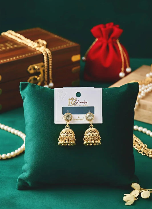 Gold Plated Crystal Jhumka Earrings for Women Bridal Partywear