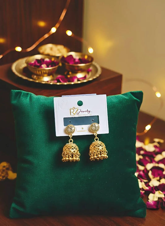 Gold Plated Crystal Jhumka Earrings for Women Bridal Partywear