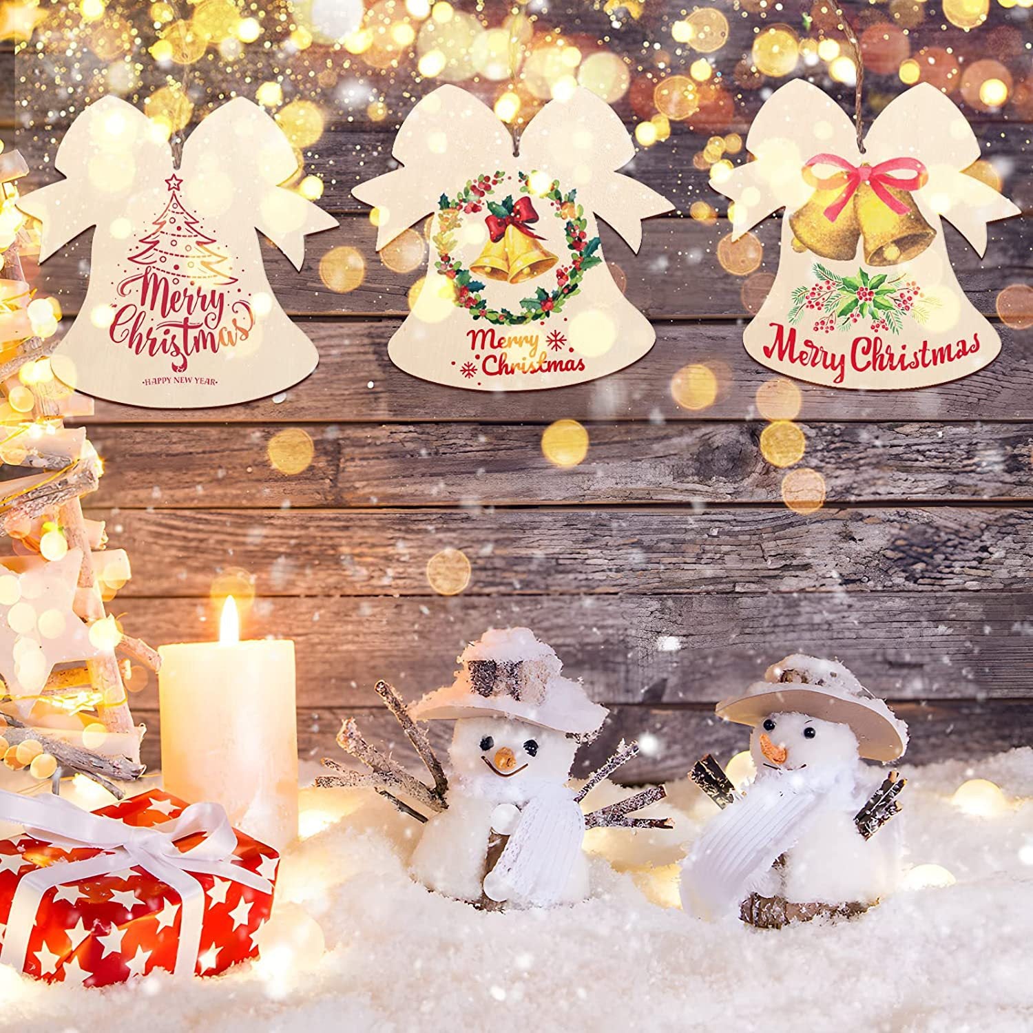 20PCS,40PCS Unfinished Paintable Blank Wooden Christmas Festival Decoration Ornaments 5 Designs Xmas Tree Hanging Wood Slices DIY Art Crafts For Christmas Party Decoration