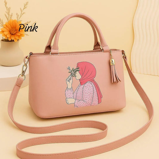 Pink Printed Shoulder Bag for Girls with Tassel