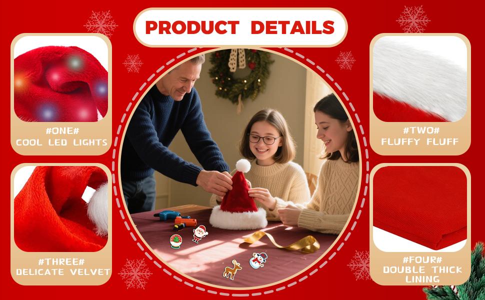 DIY LED Santa Hat - A Creative And Unique Design That Enhances The Festive Atmosphere. A Must-have For Holiday Outfits, A Fun Craft Activity, And A Great Prop For Christmas Party Photos.