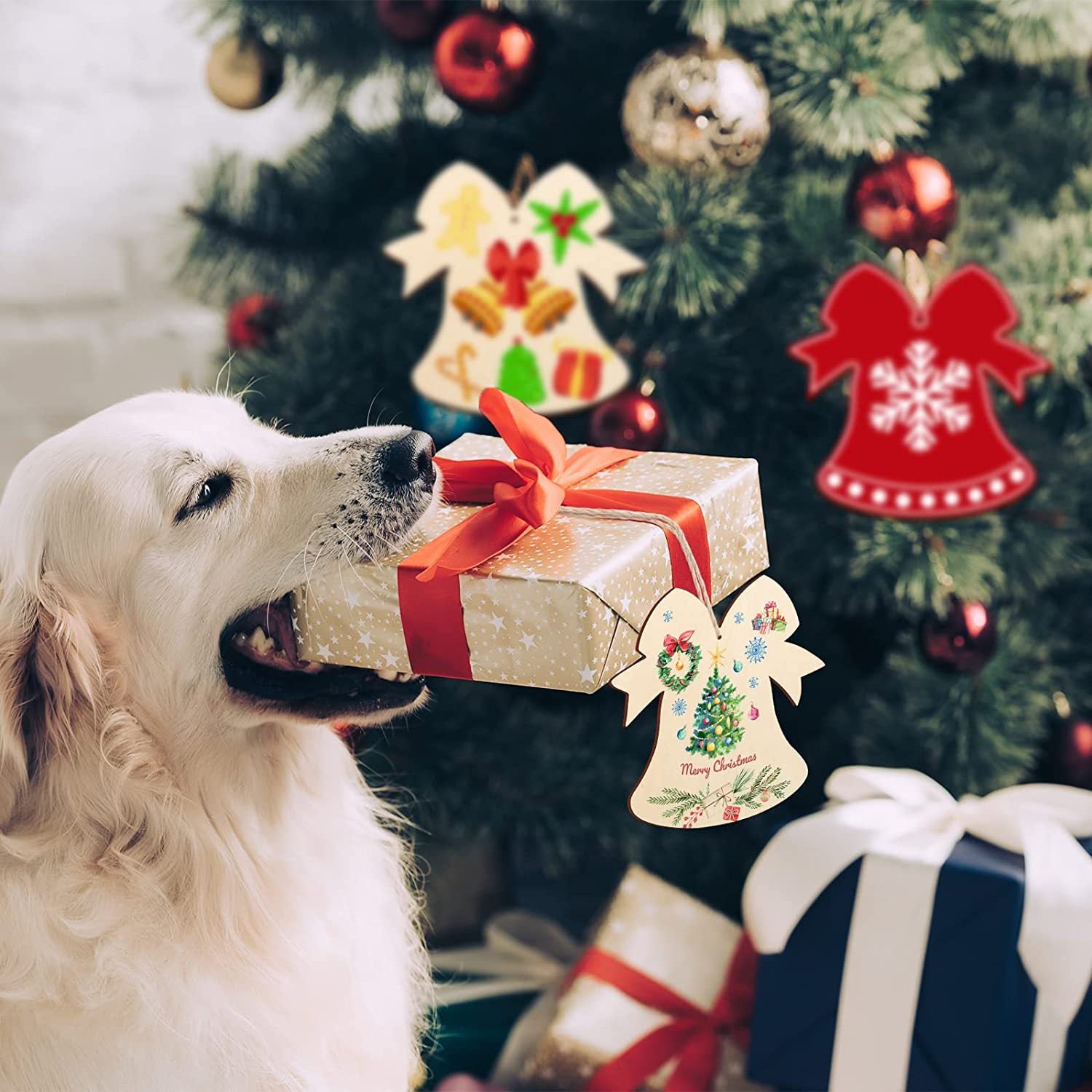 20PCS,40PCS Unfinished Paintable Blank Wooden Christmas Festival Decoration Ornaments 5 Designs Xmas Tree Hanging Wood Slices DIY Art Crafts For Christmas Party Decoration