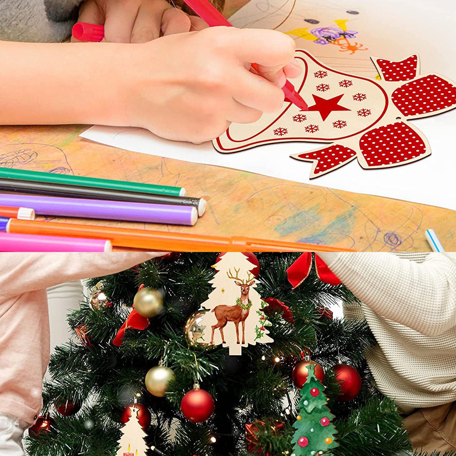 20PCS,40PCS Unfinished Paintable Blank Wooden Christmas Festival Decoration Ornaments 5 Designs Xmas Tree Hanging Wood Slices DIY Art Crafts For Christmas Party Decoration