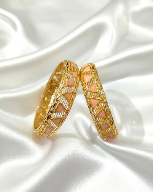 Kara Bangles Set of 2 Gold Pink Enamel Wedding Eid Wear