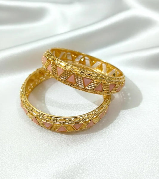 Kara Bangles Set of 2 Gold Pink Enamel Wedding Eid Wear