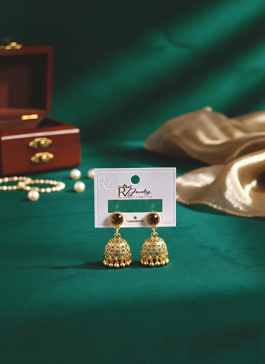 Funky Gold Plated Crystal Jhumka for Women Brown 2 Pcs