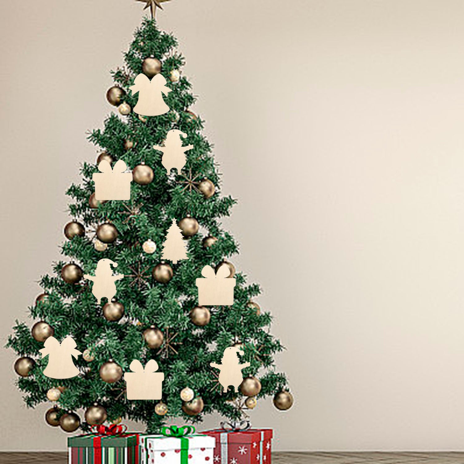 20PCS,40PCS Unfinished Paintable Blank Wooden Christmas Festival Decoration Ornaments 5 Designs Xmas Tree Hanging Wood Slices DIY Art Crafts For Christmas Party Decoration