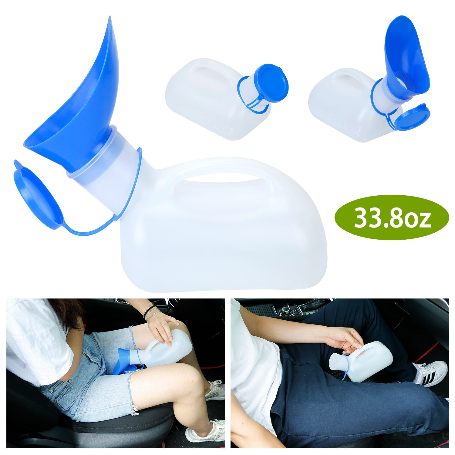 Unisex Potty Urinal Bottle 33.8OZ Emergency Urinal Device Portable Male Female Toilet With Lid Funnel For Car Camping Travel Hospital Outdoor