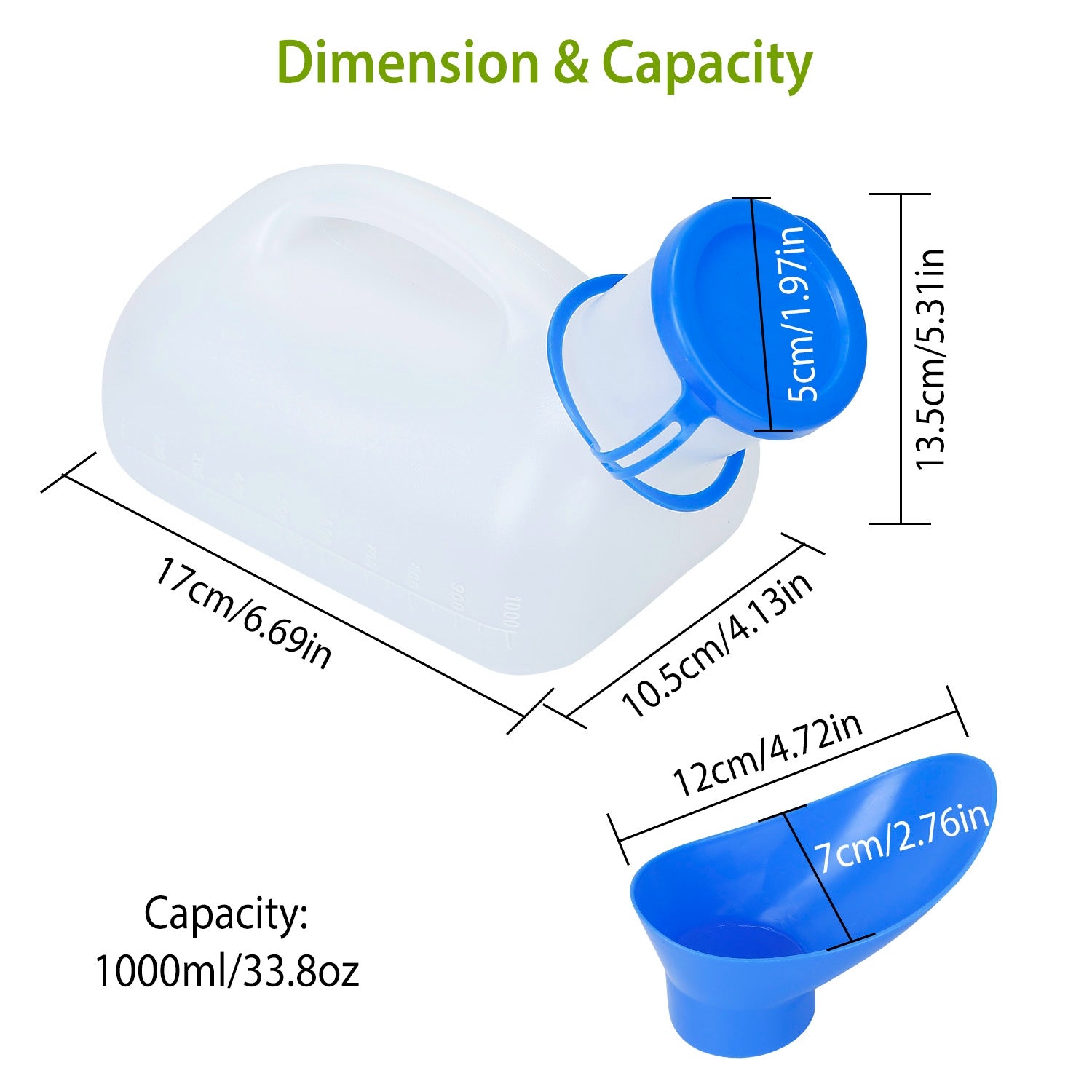 Unisex Potty Urinal Bottle 33.8OZ Emergency Urinal Device Portable Male Female Toilet With Lid Funnel For Car Camping Travel Hospital Outdoor