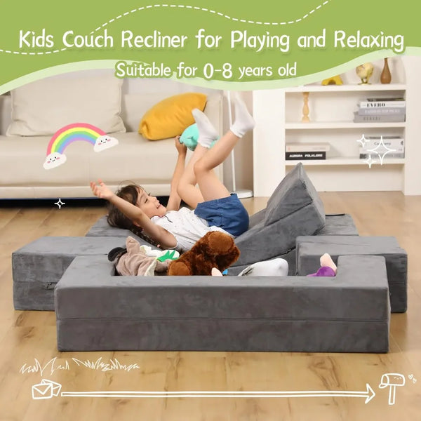 Convertible Kids Sofa Toddler Couch with Foam Play Set, Recliner for Creative Play, Ideal for Boys & Girls, Comfortable Playroom