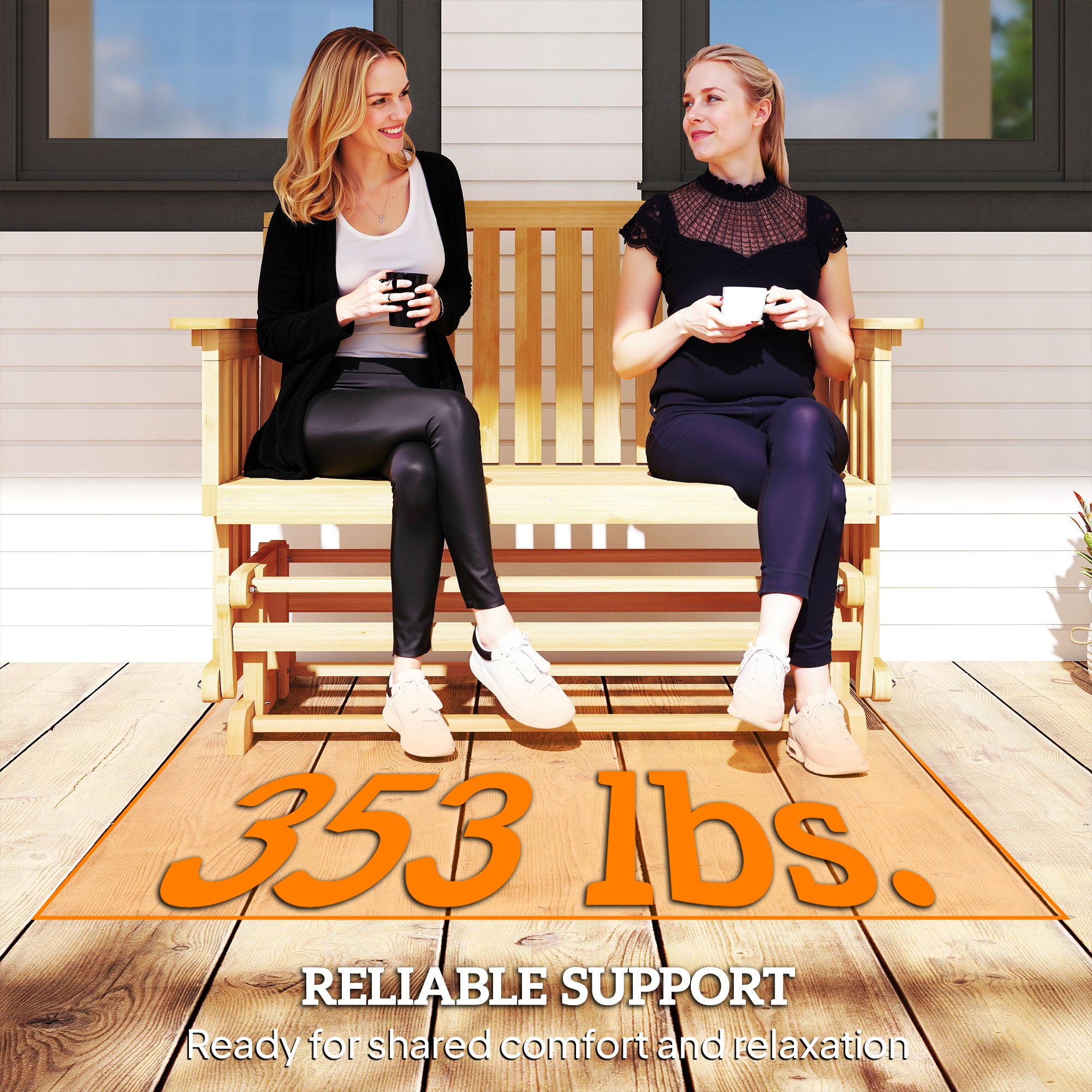 2-Person Patio Swing Glider Bench with Quick Drying Design and Wide Armrest