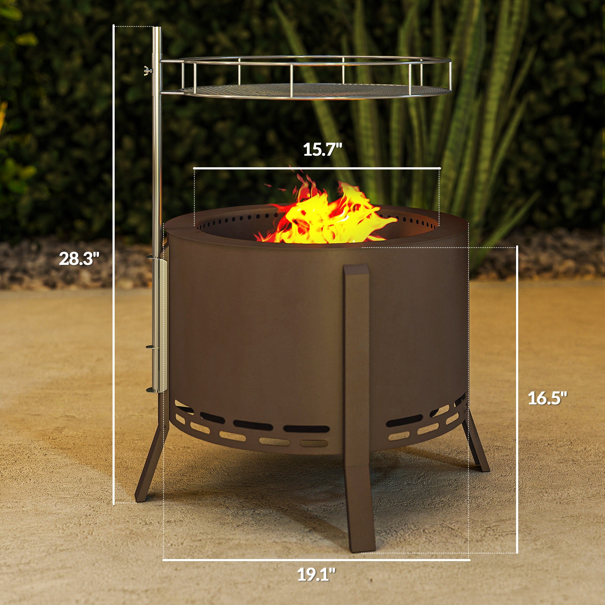2-in-1 Smokeless Fire Pit BBQ Grill Portable Camping Bonfire Stove with Poker